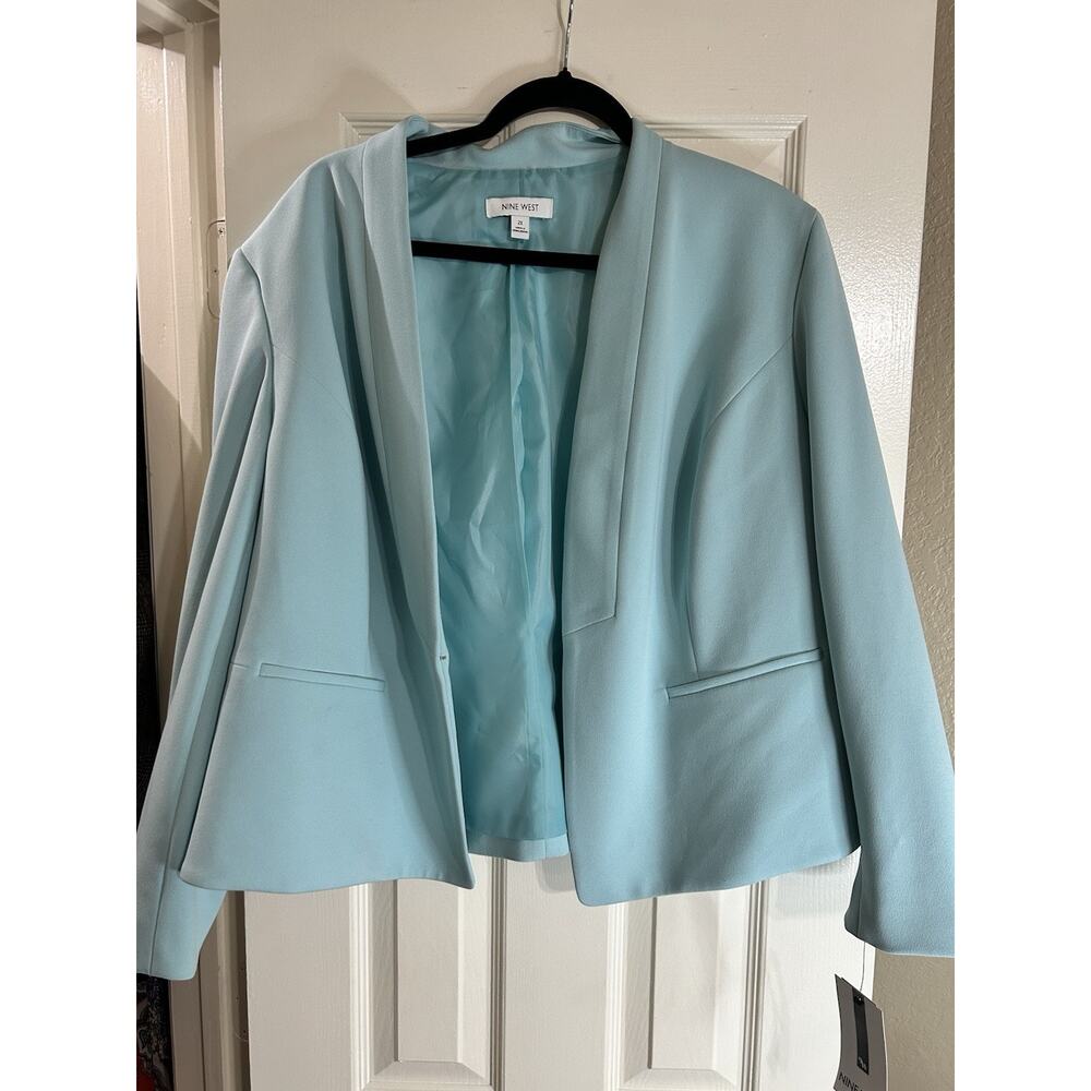 NWT Nine West Baby Blue Blazer Top Button Sleeves 2X Career Work Ready Spring